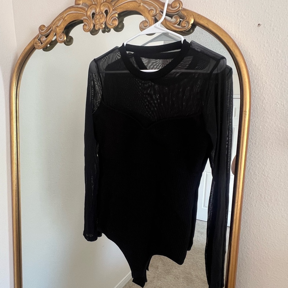 Express Black Mesh Long Sleeve Bodysuit